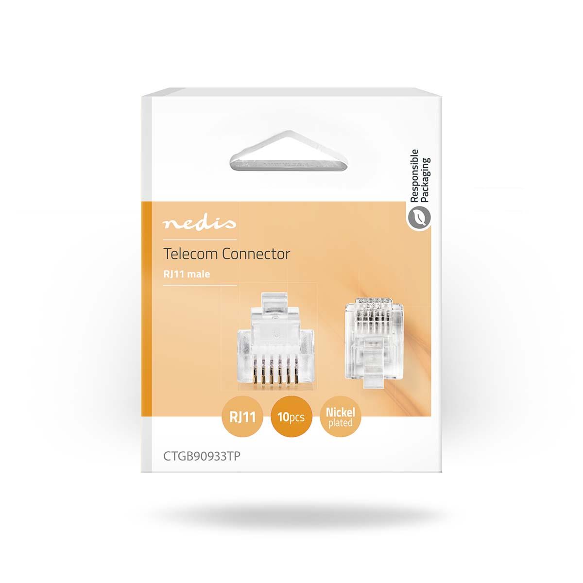 Nedis Telecom Connector | Connector type: RJ12 | Straight | Plating: Gold Plated | PVC | Transparent