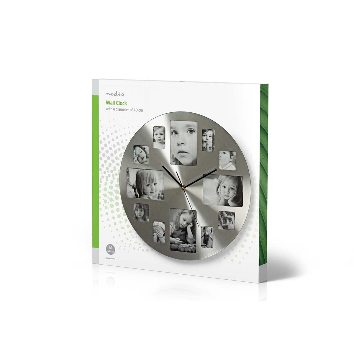 Nedis 40cm Picture Frame (Personalise) Wall Clock, Battery Powered -  Stainless Steel / Silver