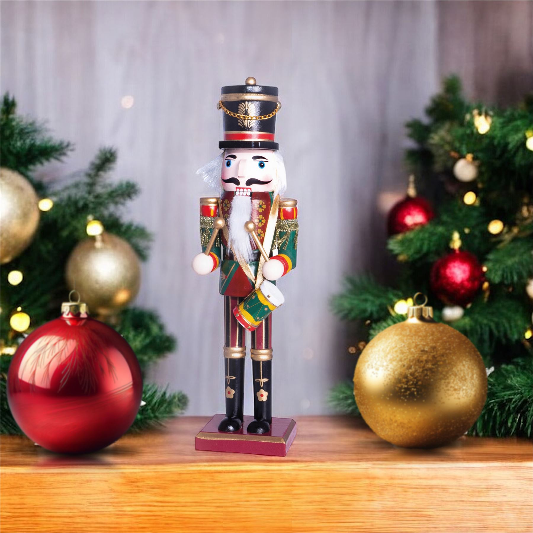 30cm Wooden Traditional Christmas Nutcracker Decoration with Drum