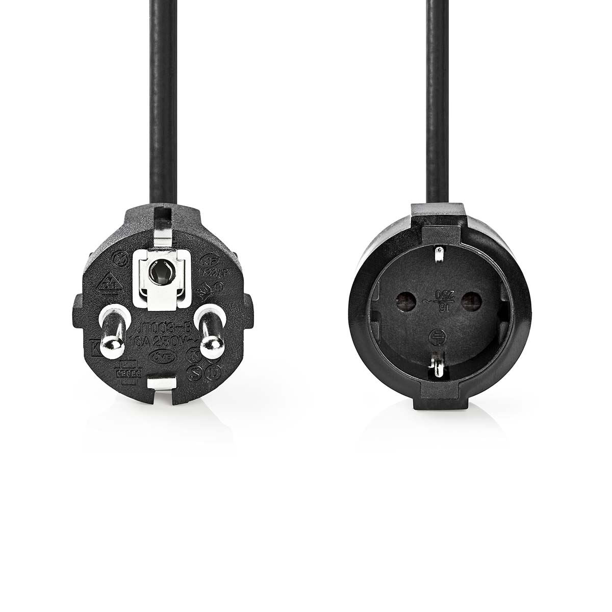 Nedis Power Cable | Plug with earth contact male | Plug with earth contact female | Straight | Straight | Nickel Plated | 2.00 m | Round | PVC | Black | Label