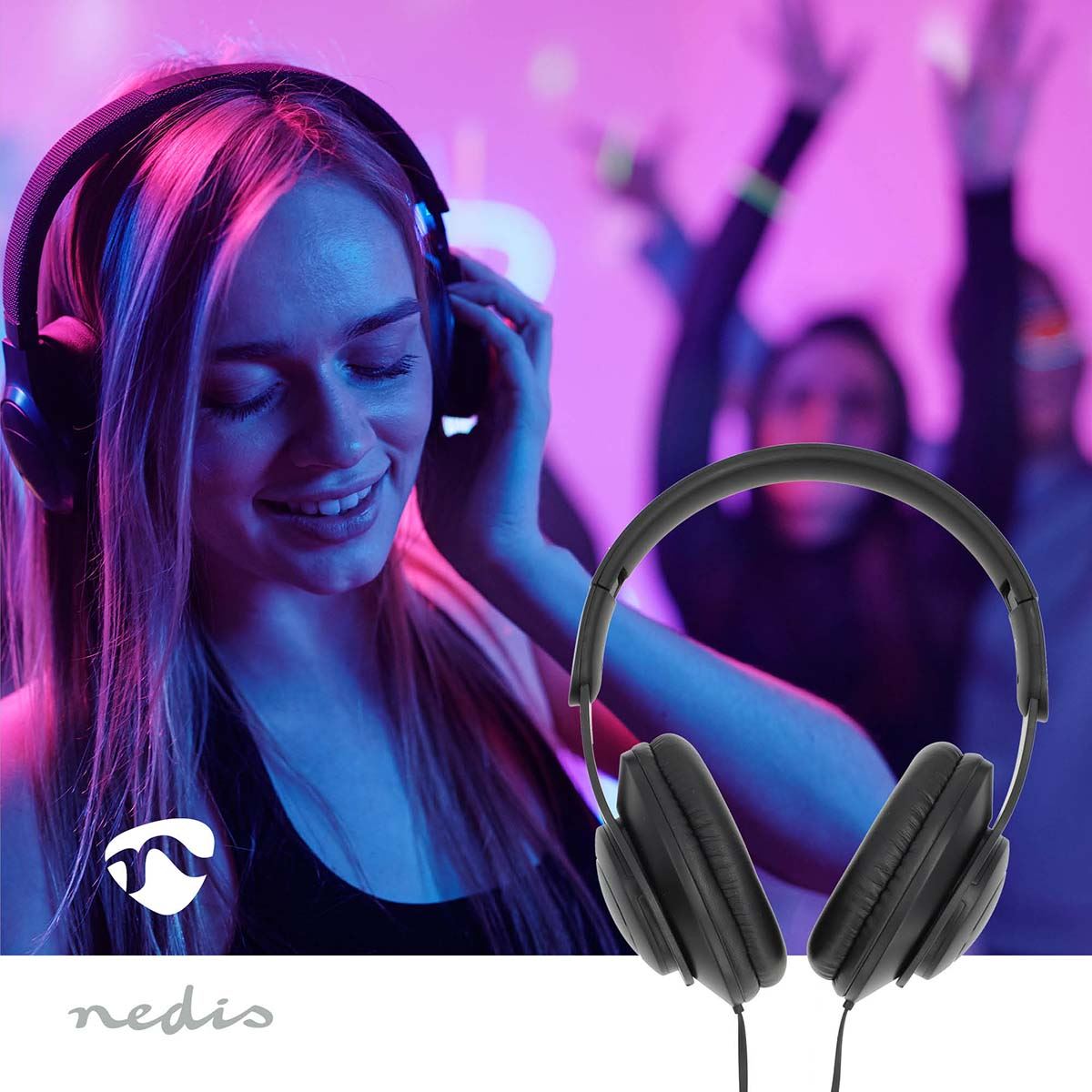 Nedis Wired Over-Ear Headphones with USB-C Connector, Extra-Soft Earcups for Comfort, Swivel Foldable Design for Travel, Adjustable Headband, Built-In Microphone, Inline Remote Control - Black