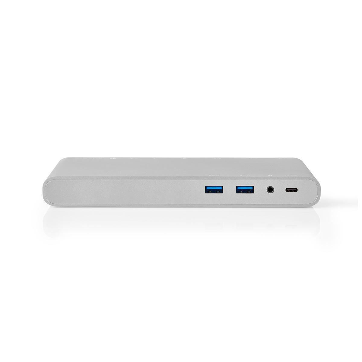 Nedis USB Docking Station | USB 3.2 Gen 1 | USB-C™ Male | DisplayPort Female / HDMI™ Output / RJ45 Female / VGA Female / 2x 3.5 mm Female / 2x USB-C™ / 4x USB-A | 0.20 m | Round | Nickel Plated | Braided / Nylon | White | Window Box with Euro Lock