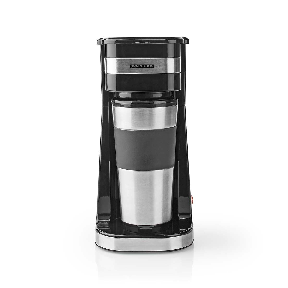 Butler Single Serve Coffee Maker with 400ml Travel Mug, Double Wall Insulated, Stainless Steel, with Reusable Filter