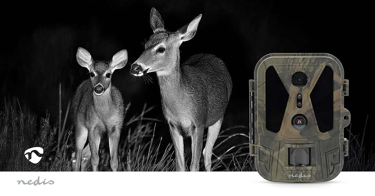 Nedis Wildlife Camera 4K Trail Camera 50MP 120 Degree with Time Lapse 25m Black LED Night Vision Motion Activated Hunting Camera IP65 Waterproof 0.2s Trigger Time for Wildlife Monitoring
