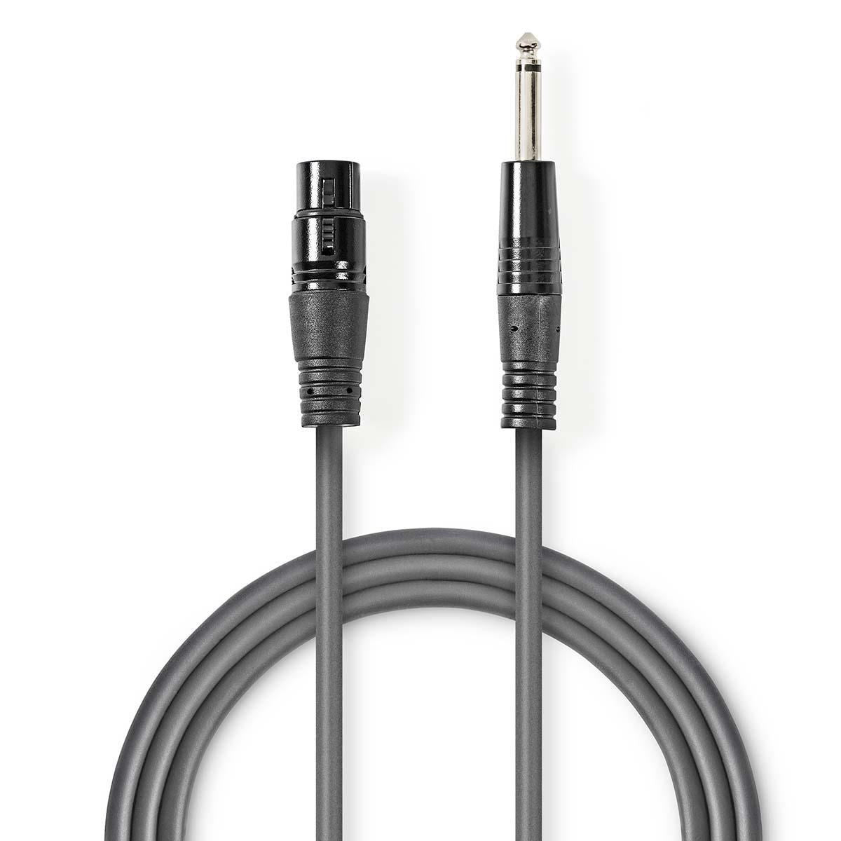 Nedis Unbalanced Audio Cable | XLR 3-Pin Female | 6.35 mm Male | Nickel Plated | 3.00 m | Round | PVC | Dark Grey | Carton Sleeve