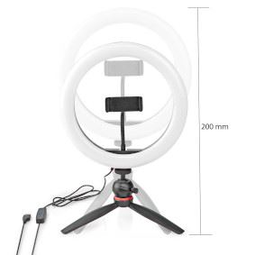 Nedis Ring Light, 10" LED Ring Lamp with 120 LEDs on Tripod Stand, USB Powered, with Flexible Phone Holder, 10 Light Modes