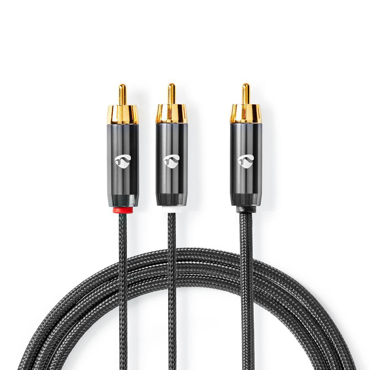 Nedis Subwoofer Cable | RCA Male | 2x RCA Male | Gold Plated | 3.00 m | Round | 4.5 mm | Grey / Gun Metal Grey | Cover Window Box
