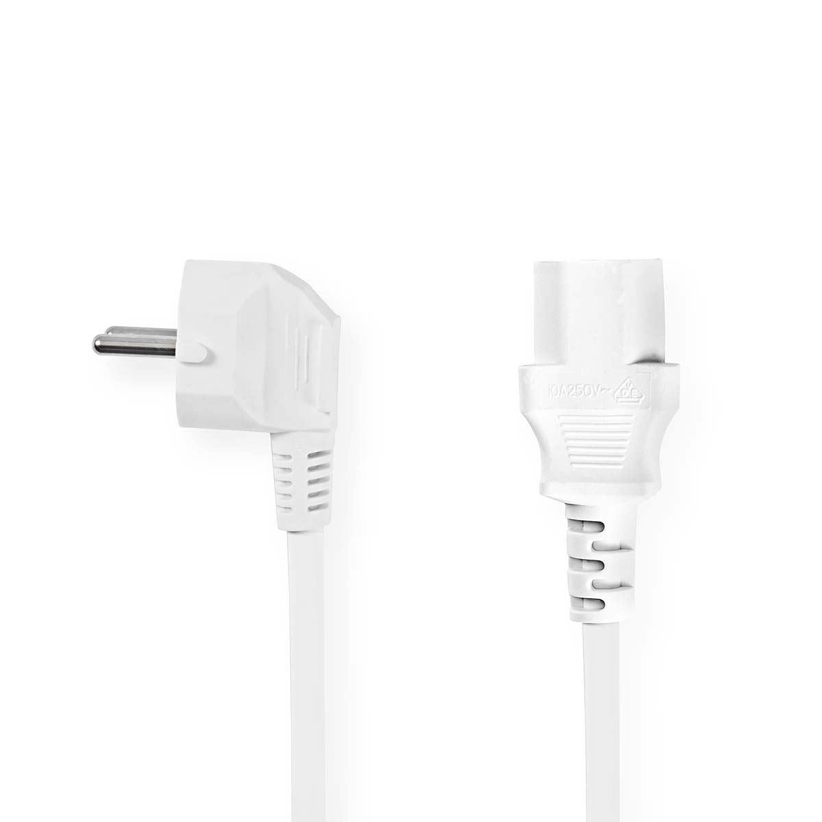 Nedis Power Cable | Plug with earth contact male | IEC-320-C13 | Angled | Straight | Nickel Plated | 5.00 m | Round | PVC | White