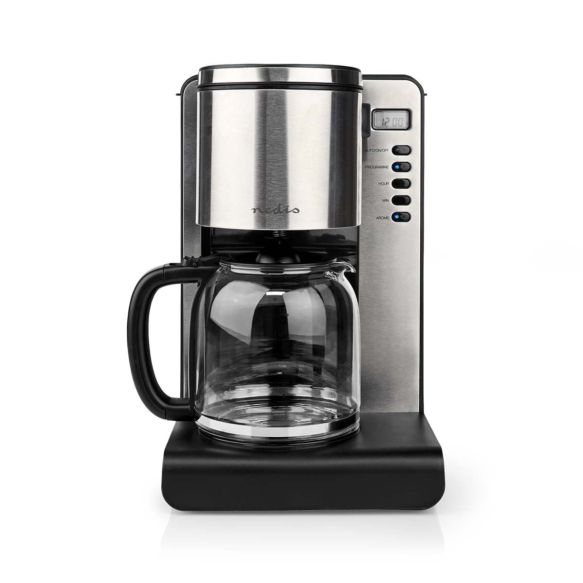 Nedis 1.5L Filter Coffee Maker Machine 12 Cup Automatic Setting Digital Timer Keep Warm Function 1000W
