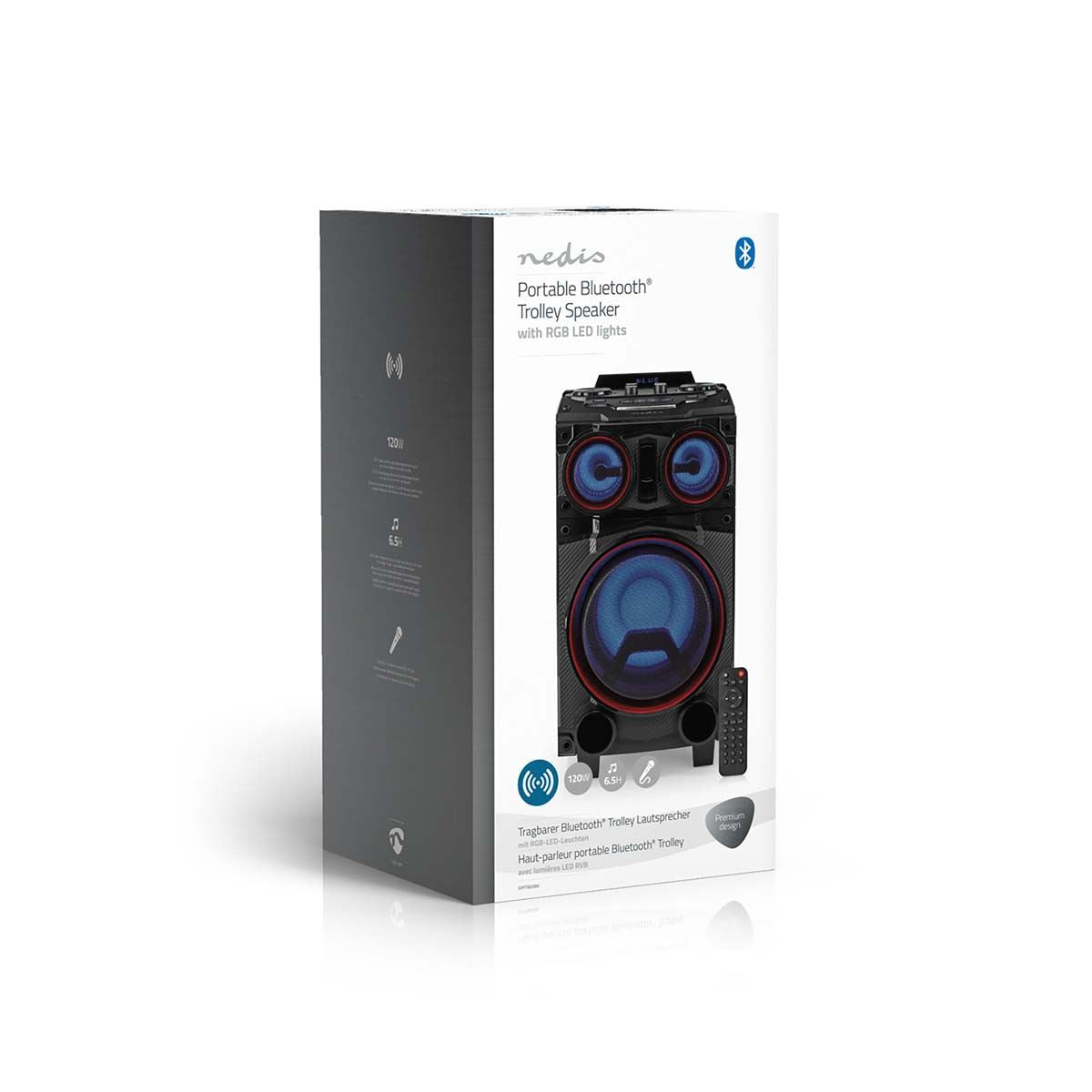 Nedis Bluetooth® Party Speaker | Maximum battery play time: 6.5 hrs | 120 W | Carrying handle | Party lights | Equalizer | Black