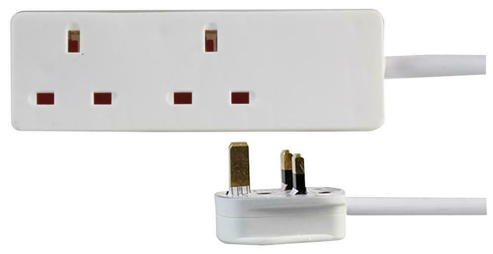 2 Gang 2m Mains Extension Lead Socket 13A - White