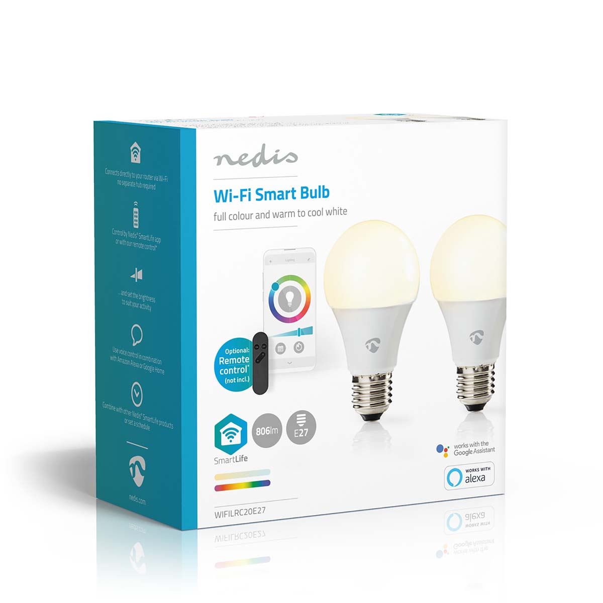 Nedis SmartLife Full Colour LED Bulb | E27 | 806 lm | 9 W | RGB / Warm to Cool White | 2700 - 6500 K | Android™ / IOS | Bulb | 2 pcs