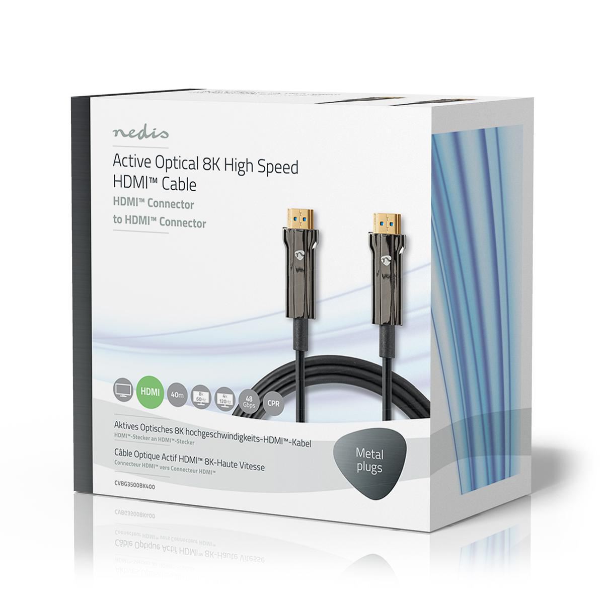 Nedis Active Optical Ultra High Speed HDMI™ Cable with Ethernet | HDMI™ Connector | HDMI™ Connector | 8K@60Hz | 48 Gbps | 40.0 m | Round | PVC | Black | Gift Box