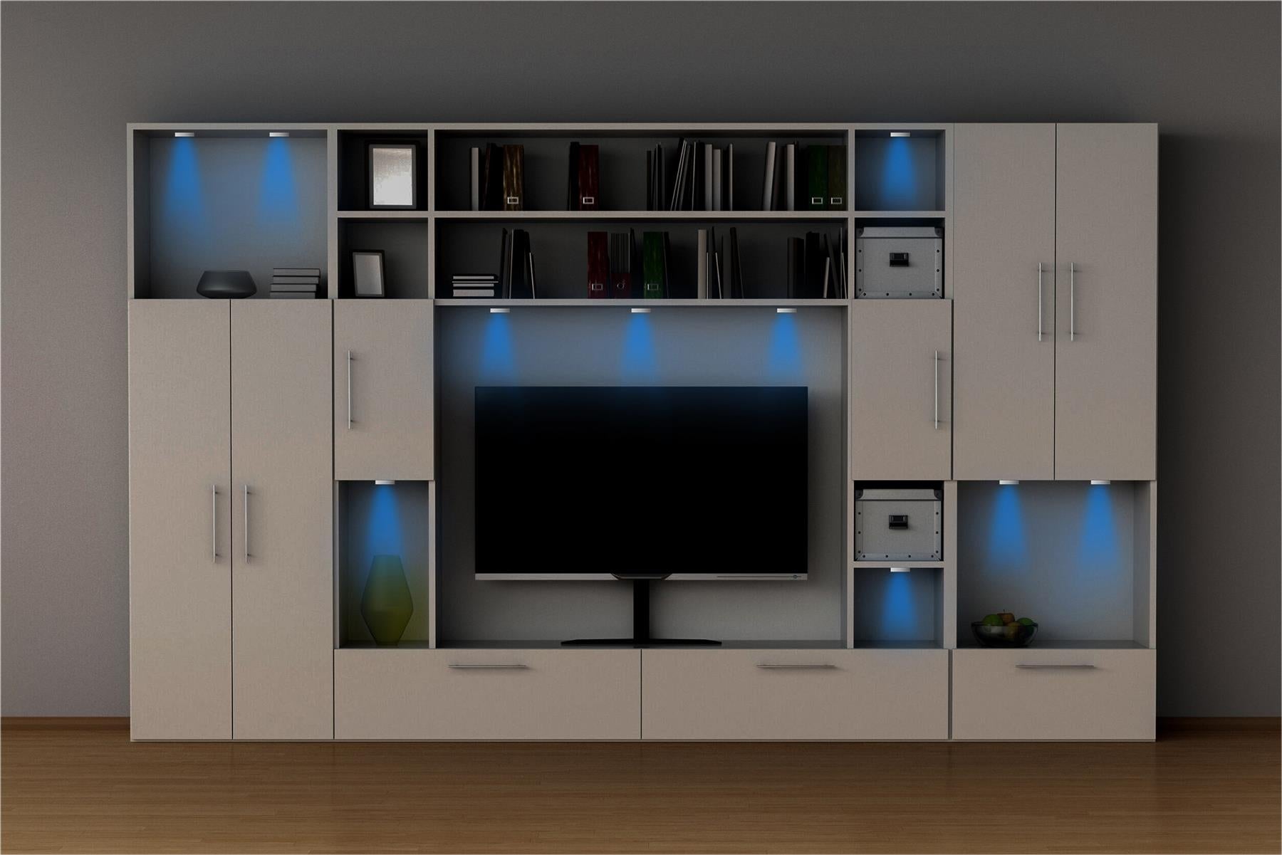 6 x Under Cabinet / Kitchen Brushed Aluminium Lighting Kit RGB Colour LED Kitchen Counter Closet Puck Display Lamp