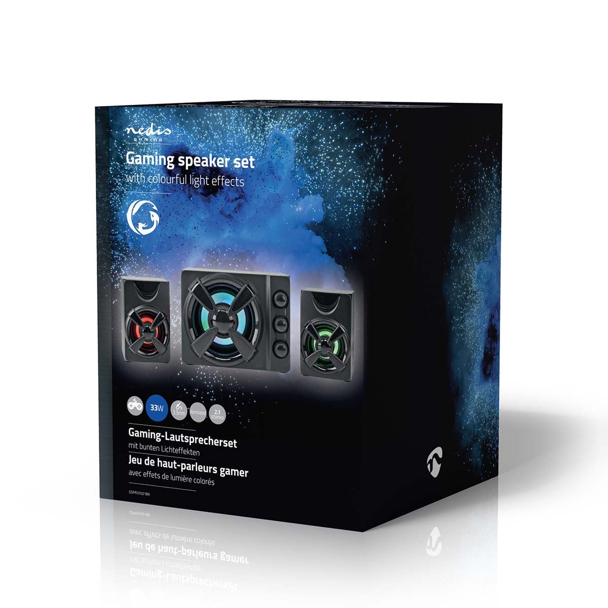 Nedis Gaming Speaker | Speaker channels: 2.1 | USB Powered | 3.5 mm Male | 33 W | LED | Volume control
