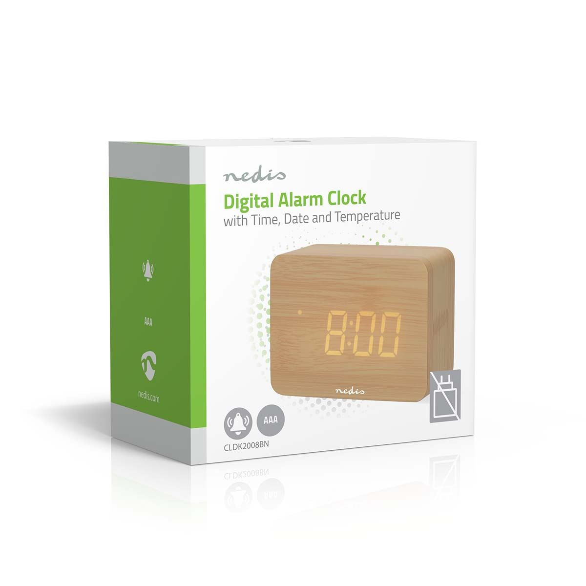 Nedis Digital Desk Alarm Clock | LED | Backlight | Snooze function | Date display | Indoor temperature | Wood