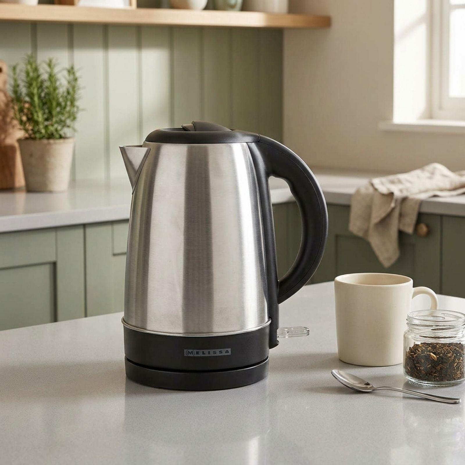 MELISSA Electric Kettle, 1.7L, 2200W, Stainless Steel Jug with Quick Boil Time, Boil Dry Protection and Auto Shut Off, Cordless 360° Swivel Base, for Hot Water Tea or Coffee - Silver