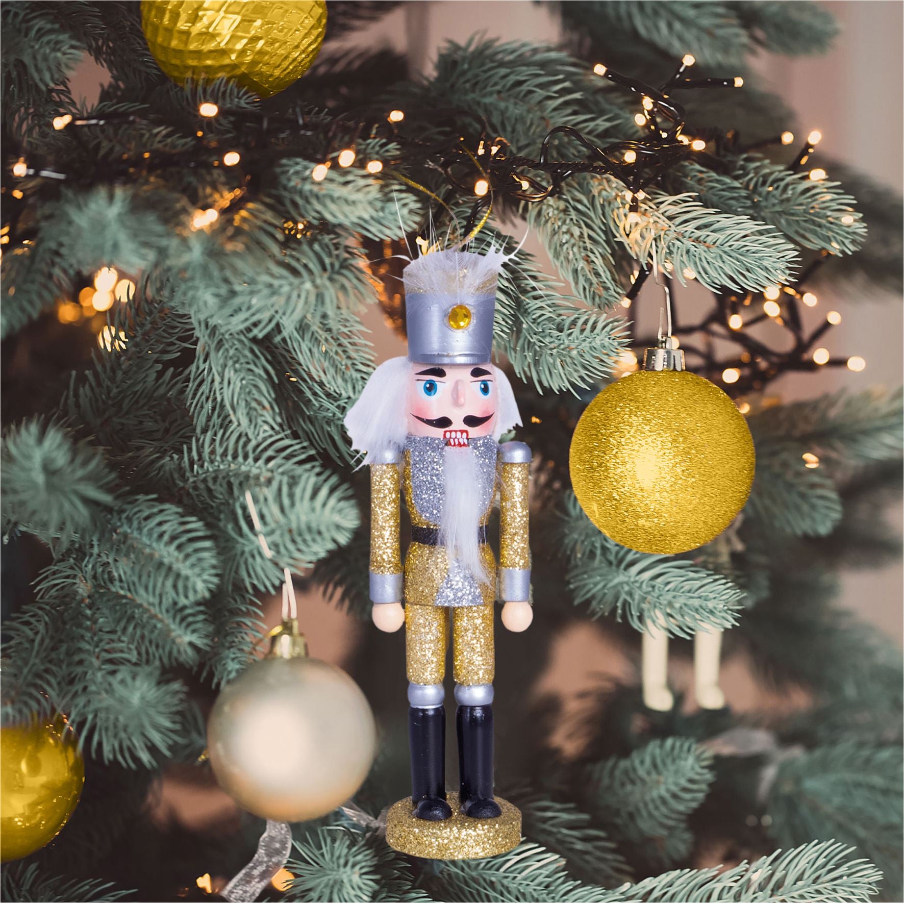 Glitter Nutcracker Hanging Christmas Tree Decoration - Silver