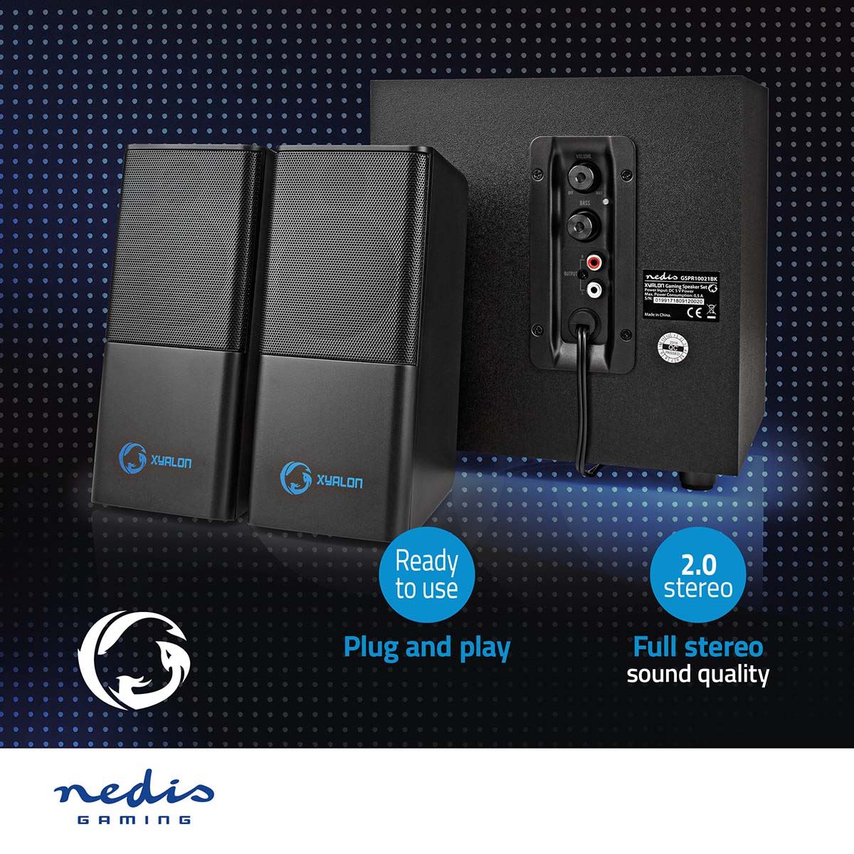 Nedis Gaming Speaker | Speaker channels: 2.1 | USB Powered | 3.5 mm Male | 30 W | Without Lighting | Volume control