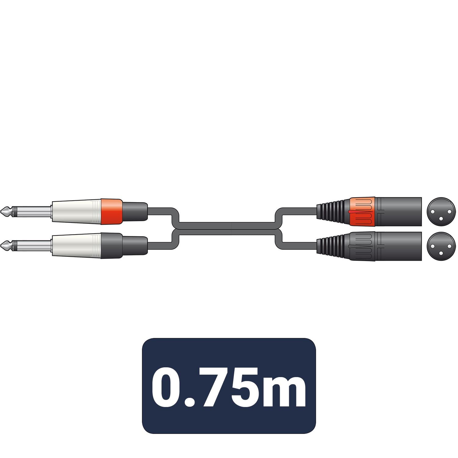 Citronic 0.75m 2 x Male XLR to 2 x 6.35mm 1/4" Mono Jack Twin Lead / Audio Patch Cable