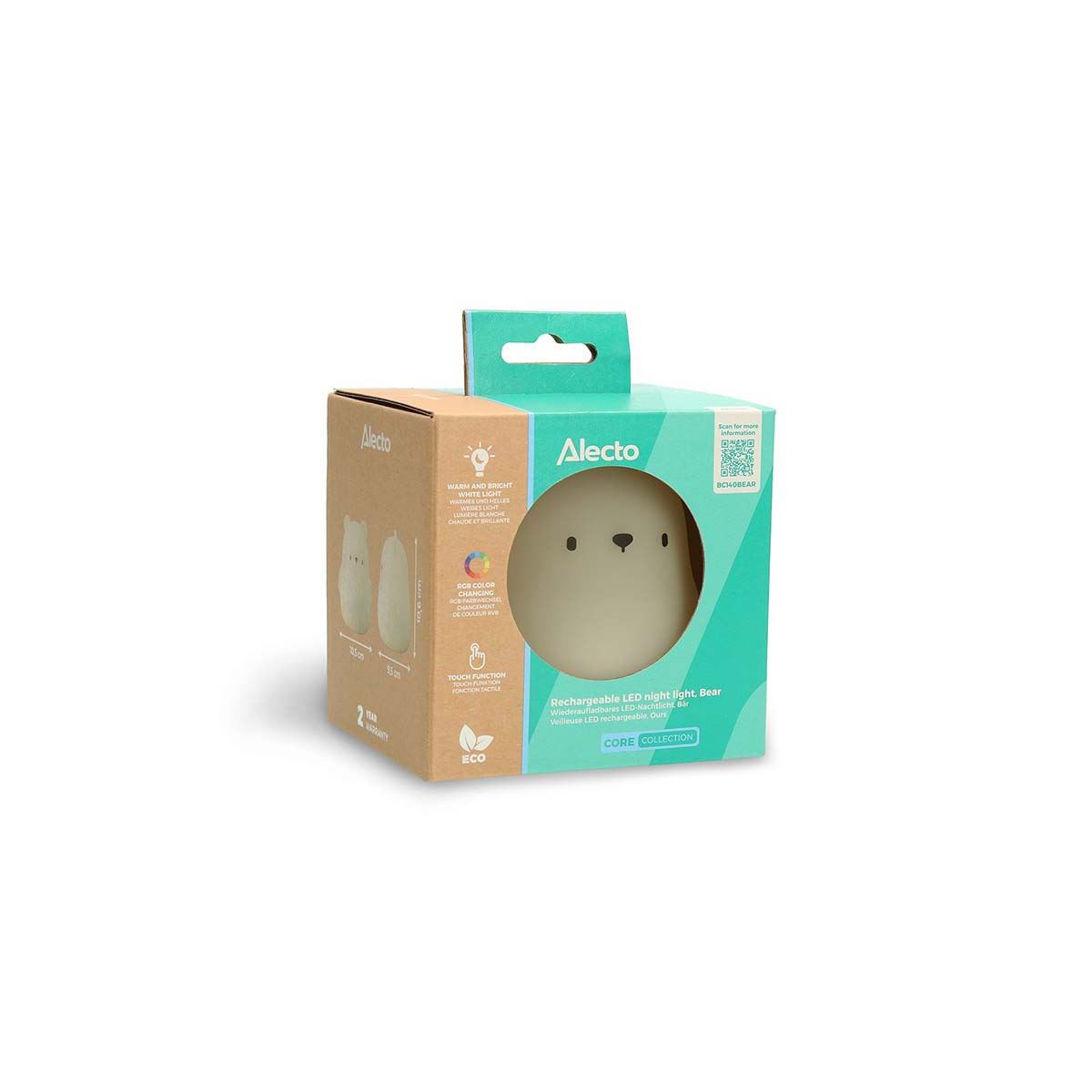 Alecto Bear Night Light for Kids, Baby Night Light for Nursery with RGB Colours & Modes, Rechargeable, Timer & Touch Control, Portable Light, BPA Free
