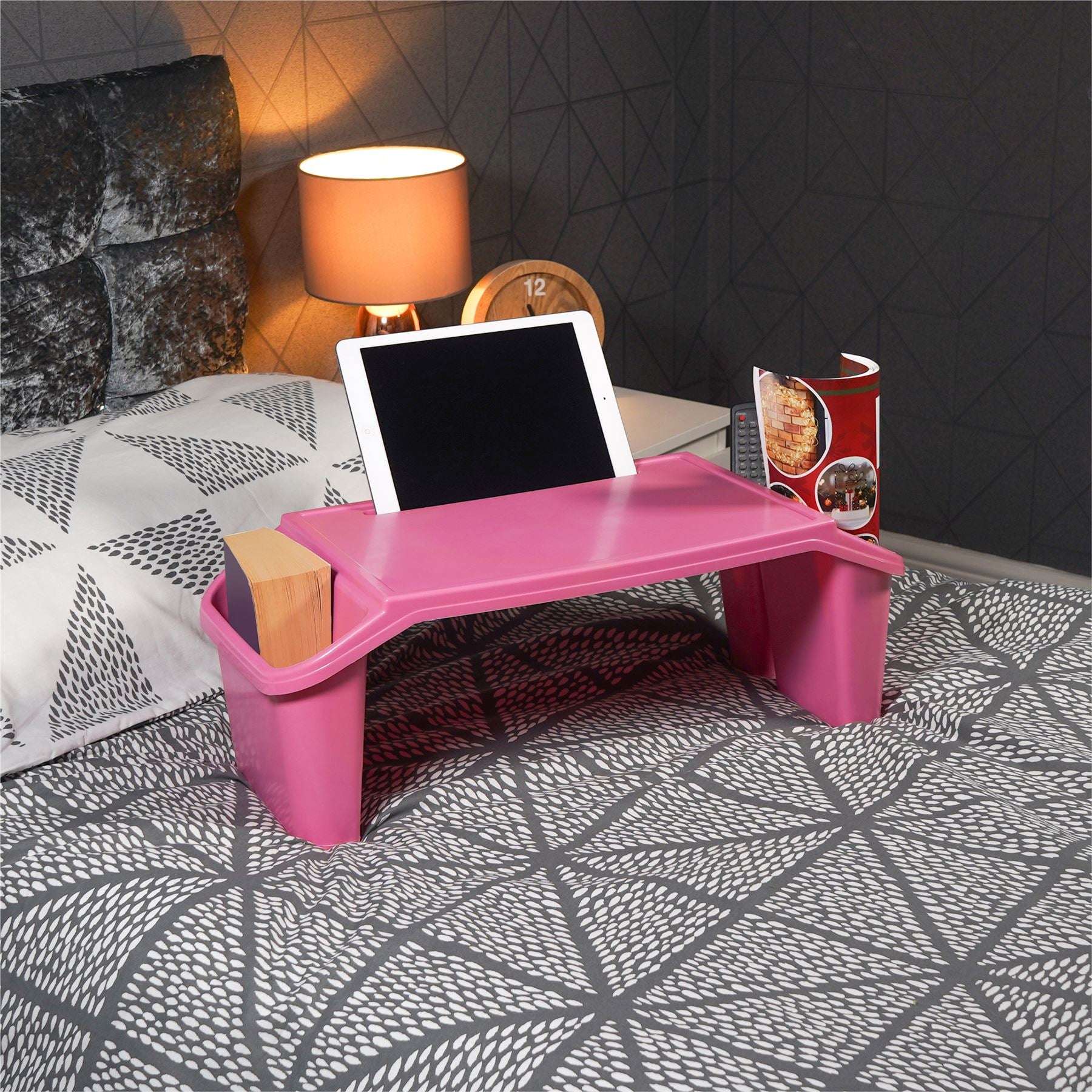 Aidapt Bed Tray Table with Legs and Side Storage. Stackable, Portable, Breakfast in Bed, Laptop Stand,Tray,Eating, Reading, Drawing, Gaming, Laptray, Bedridden, Elderly