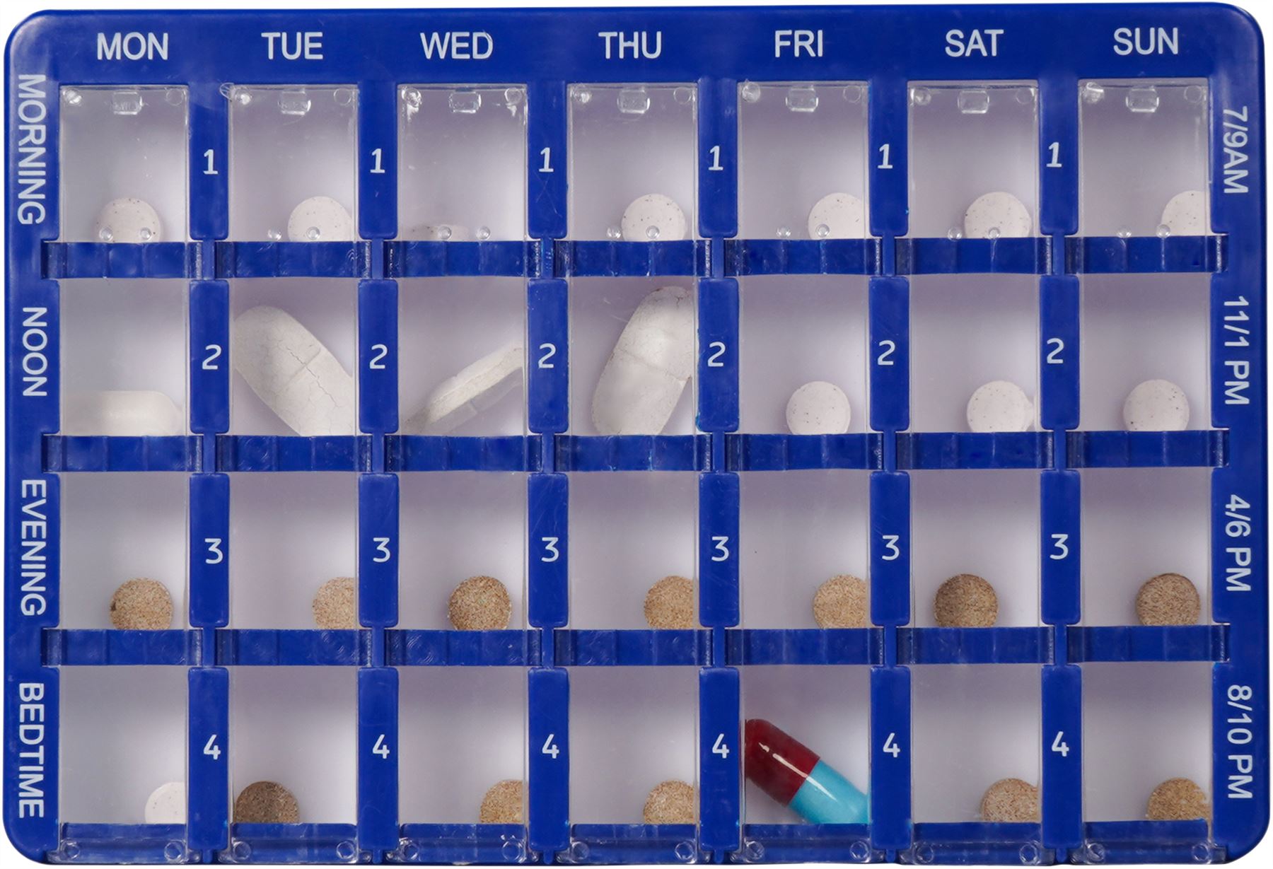 7 Day Weekly 4 Section 28 Compartment Pill Tablet Dispenser Box