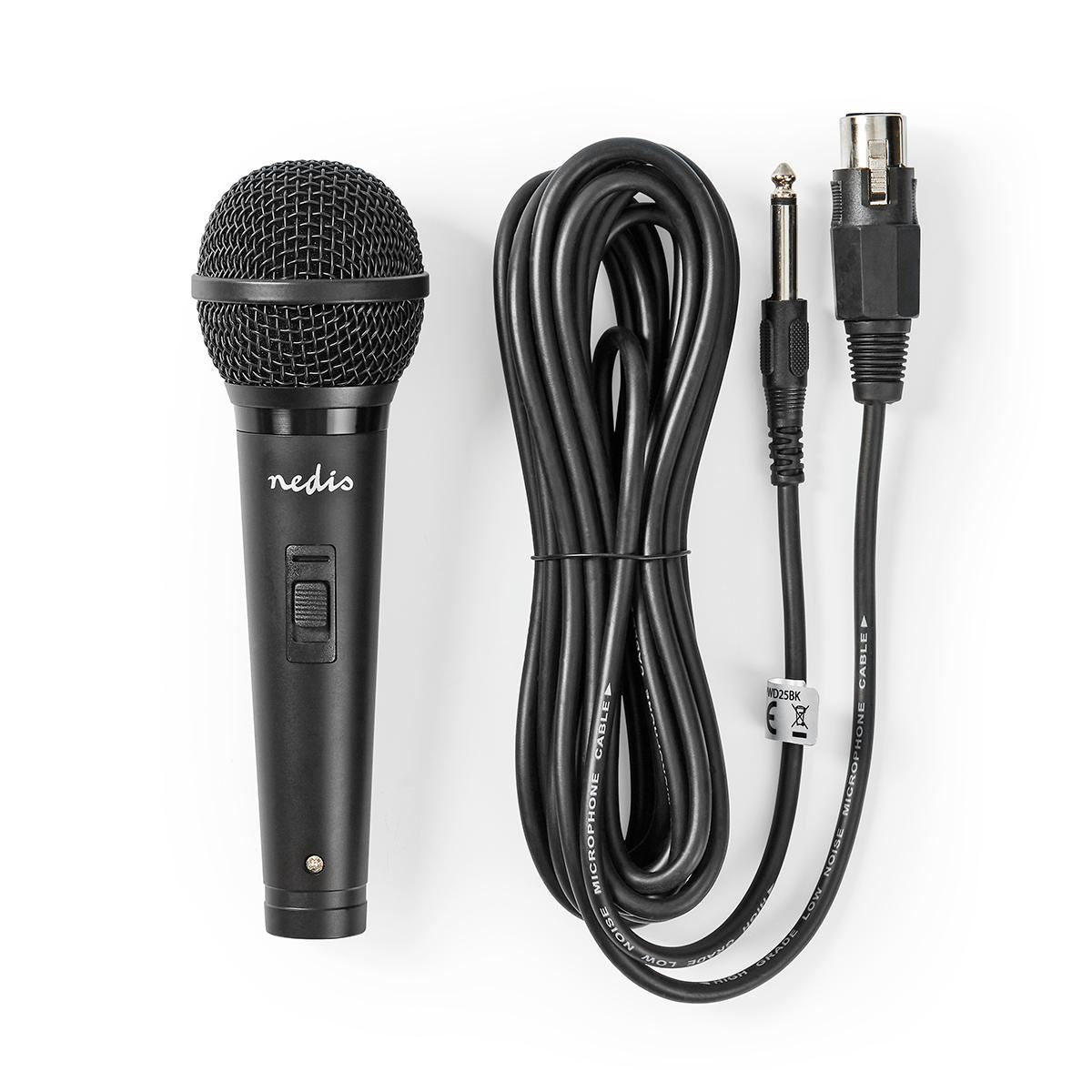 Nedis Uni-Directional Wired 6.5mmm Dynamic Microphone, On/Off Switched, sensitivity 72dB +/- 3dB, 80Hz-13kHz, Wired 5m - Metal Black