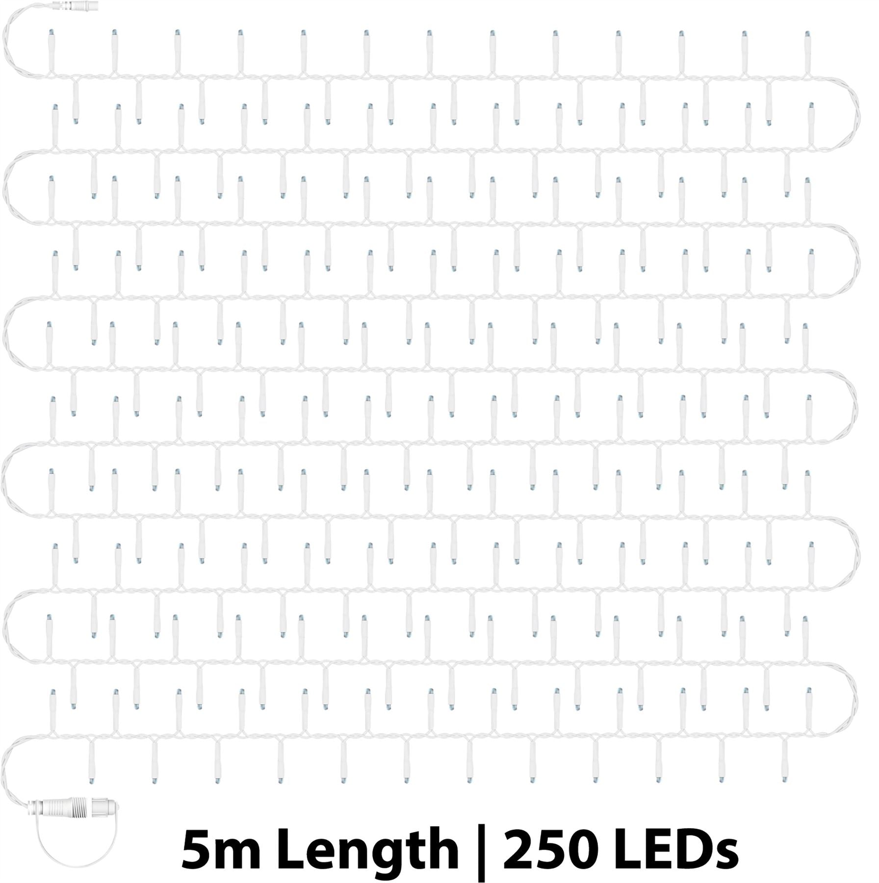 5m Easy-Connect RGB Colour Changing 250 LED Cluster String Lights With Interconnectable White Rubber Cable