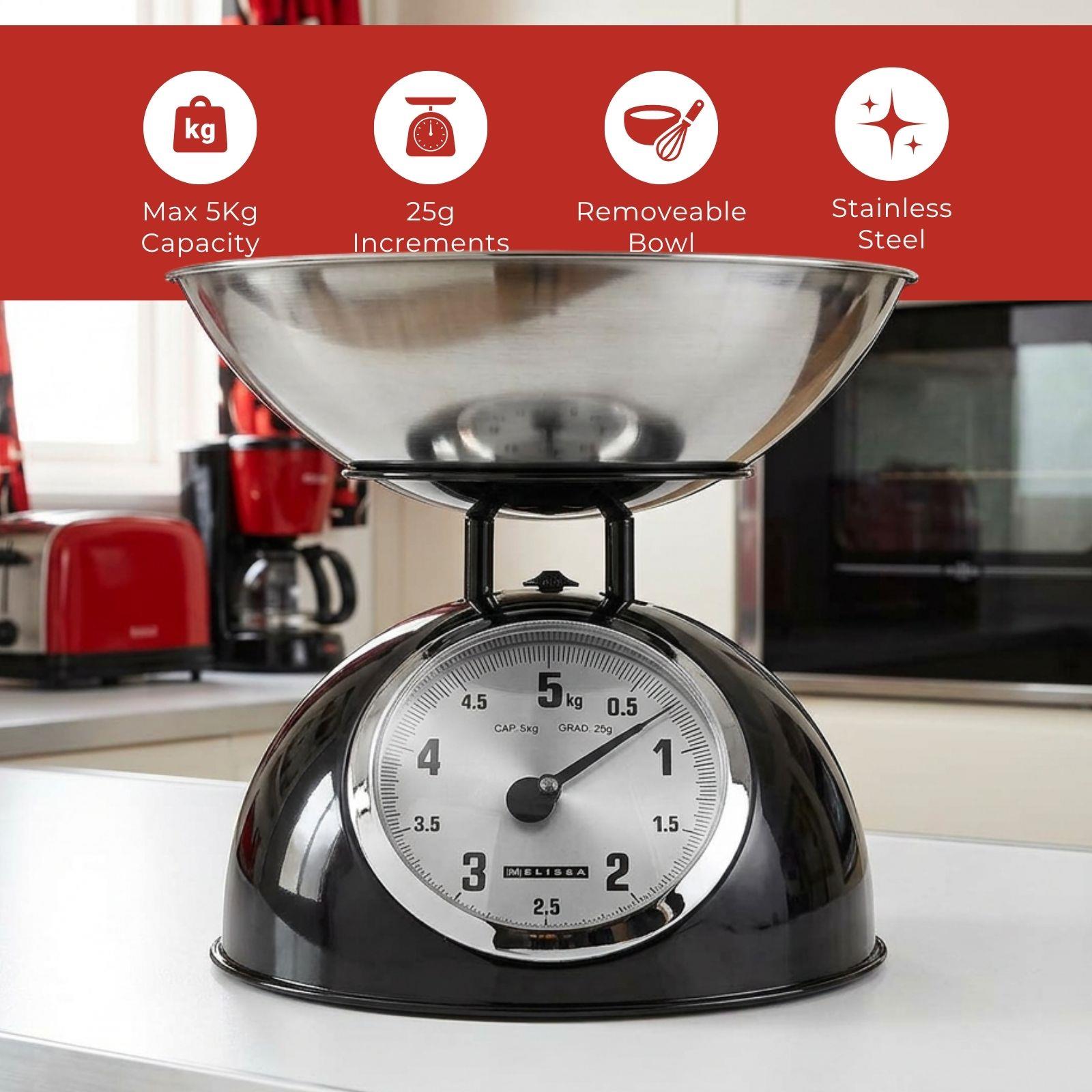 MELISSA Retro Traditional Vintage Metal Mechanical Weight Baking 5kg Kitchen Scale Black