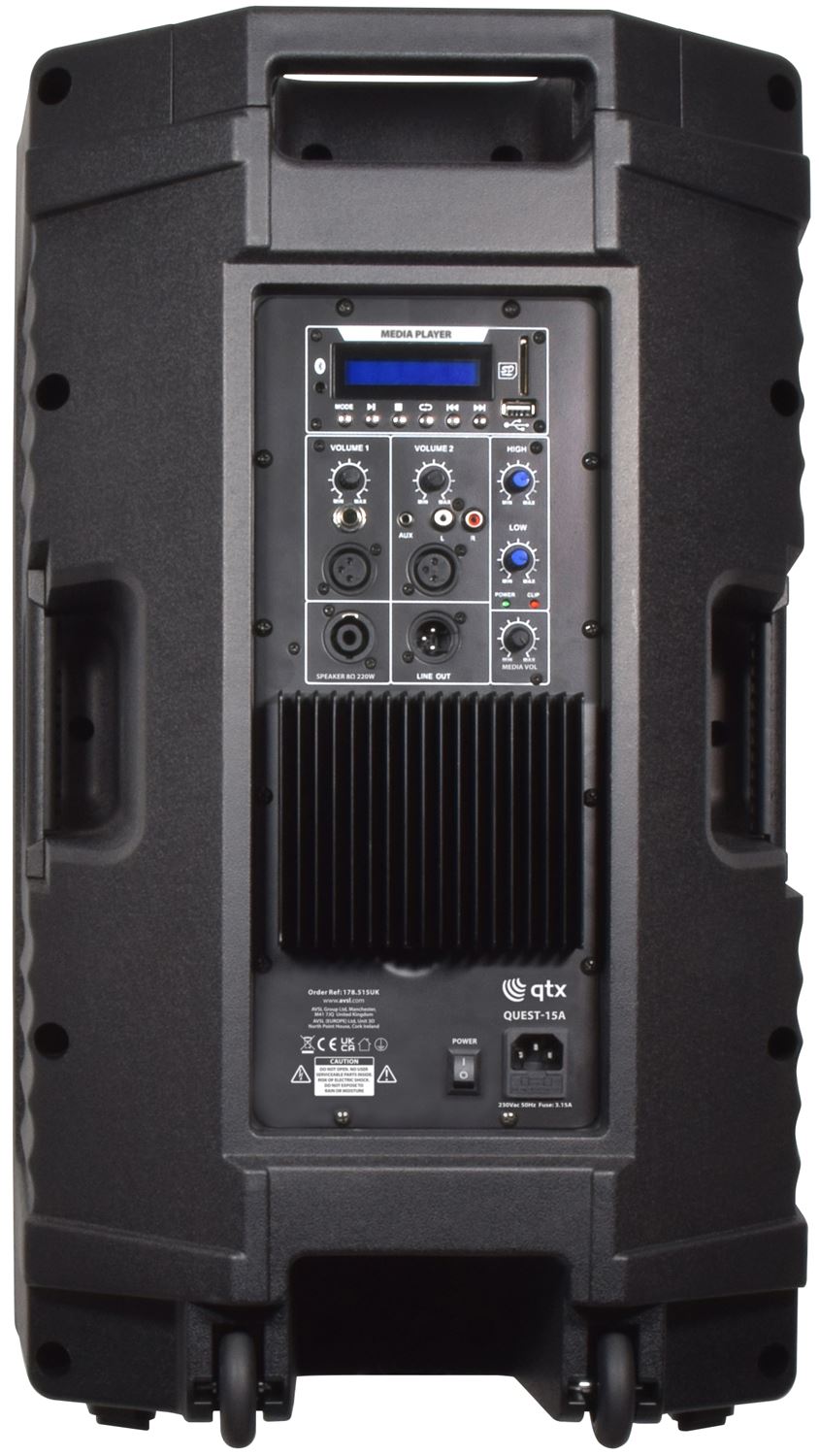 QTXQUEST-15A Active PA Stage Cabinet 880W USB / SD / FM & Bluetooth