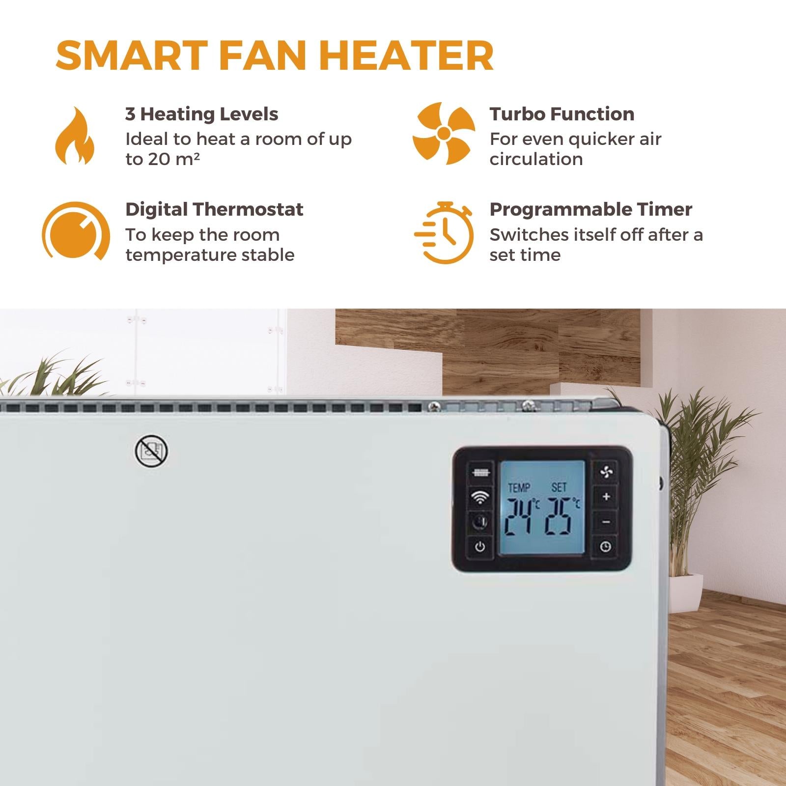 Nedis SmartLife Convection Heater | Wi-Fi | 2000 W | 3 Heat Settings | LCD | 5 - 37 °C | Adjustable thermostat | White