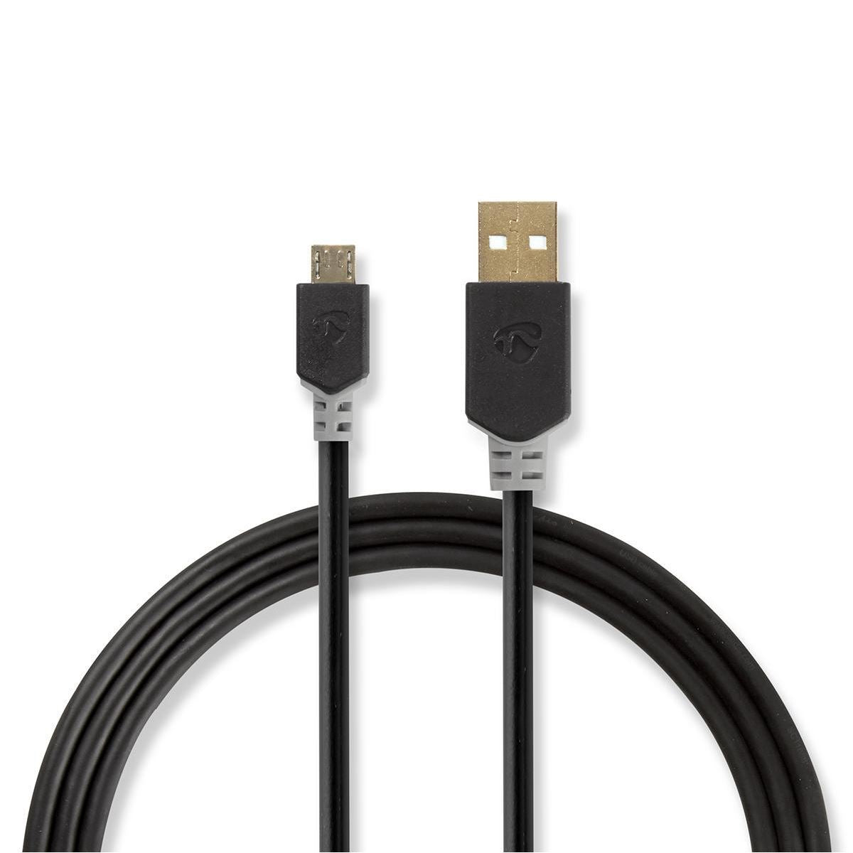 Nedis USB Cable | USB 2.0 | USB-A Male | USB Micro-B Male | 480 Mbps | Gold Plated | 2.00 m | Round | PVC | Anthracite | Box