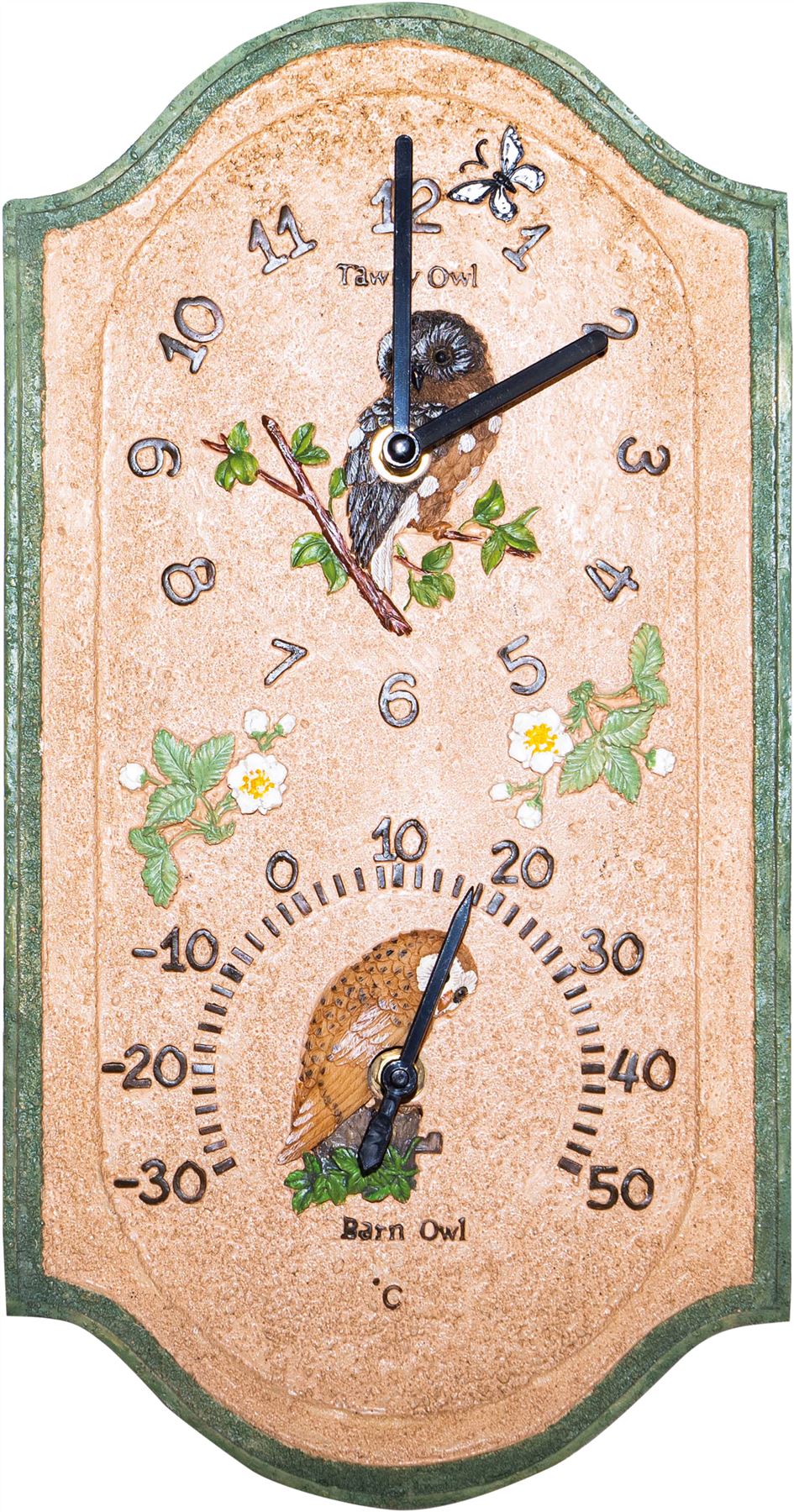 Vintage 38cm Outdoor Barn Owl Bird Design Wall Clock and Thermometer