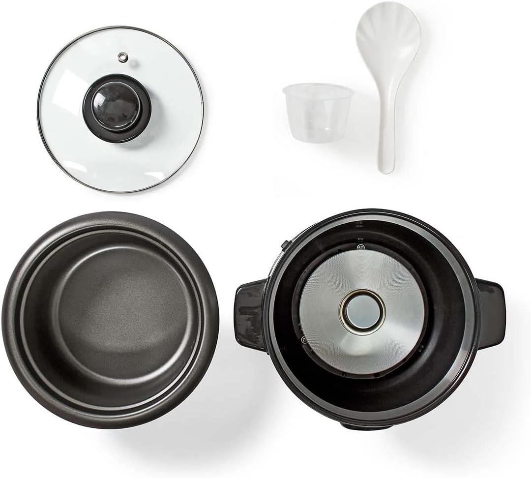 Nedis Rice Cooker, 1.5L, 500W, Cooks Up to 5 Portions, Non-Stick Removable Bowl, Auto Shut-Off & Keep Warm Function, Easy Family Meals, Stainless Steel � Silver