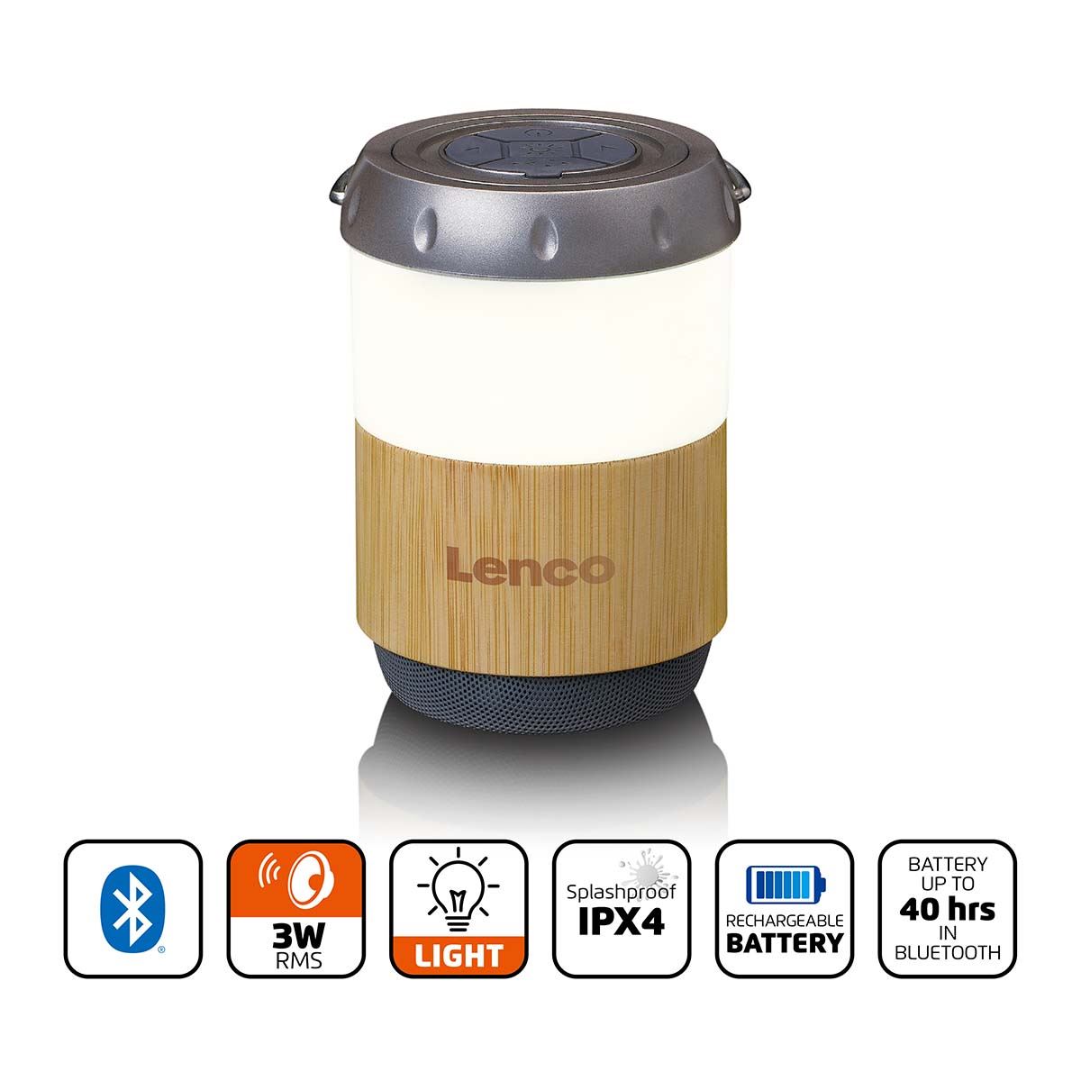 Lenco IPX4 Patio Table Lantern with Built-in Bluetooth® Speaker | Bamboo