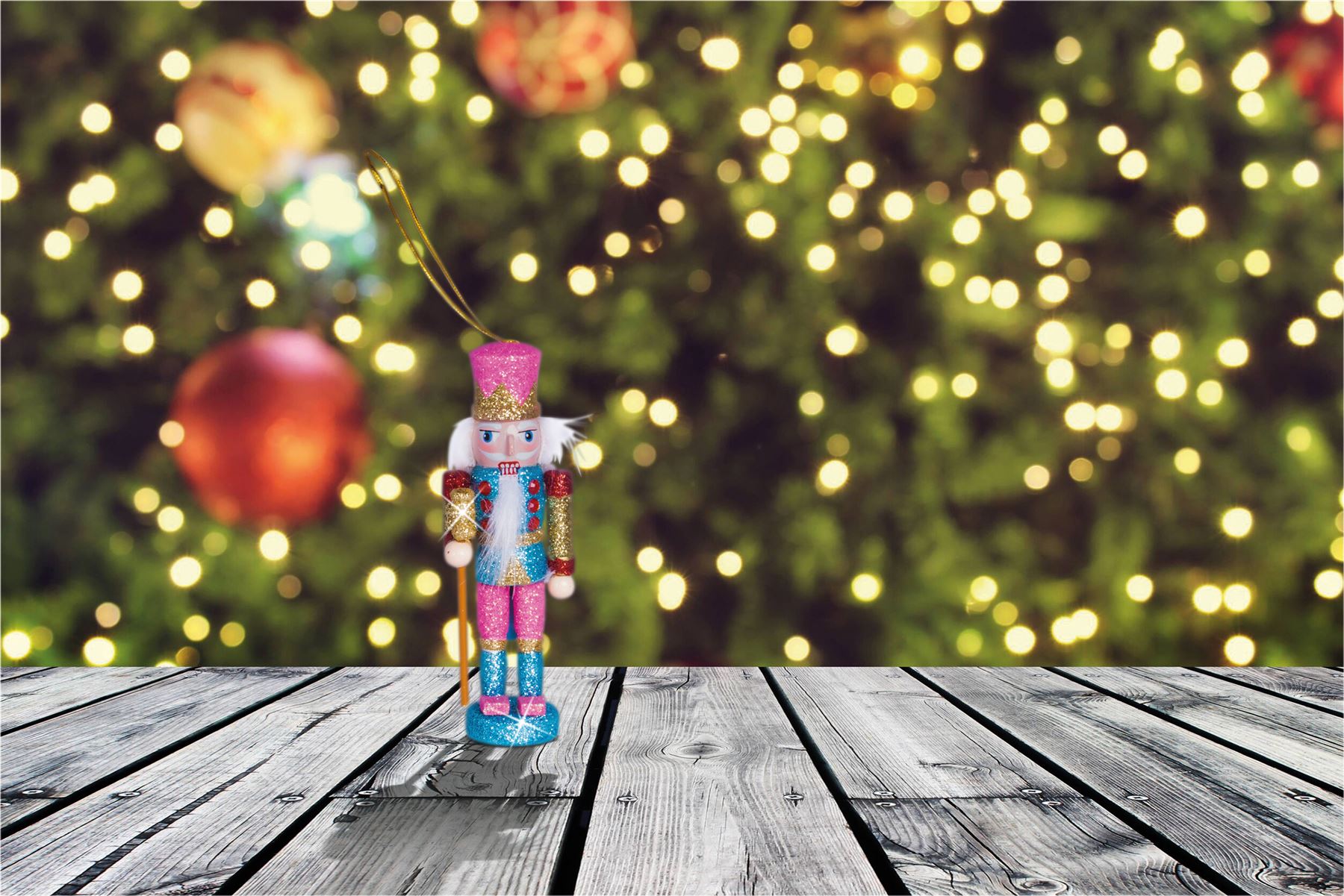 Glitter Nutcracker Hanging Christmas Tree Decoration - Pink