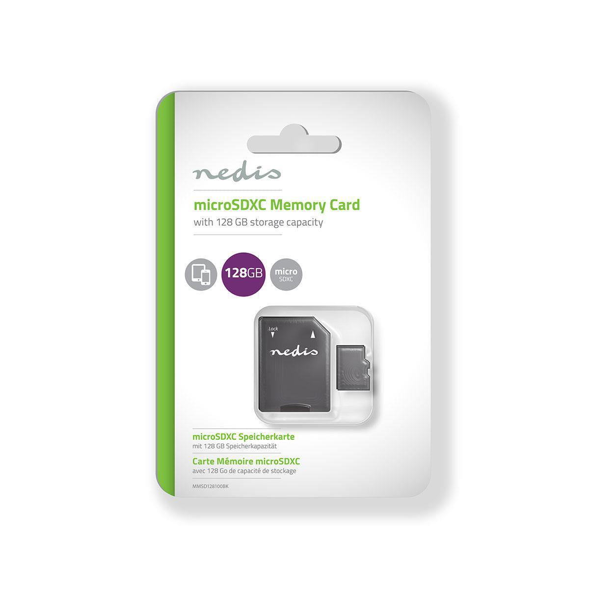 Nedis microSD Memory Card | microSDXC | 128 GB | Write speed: 90 MB/s | Read speed: 45 MB/s | UHS-I | SD adapter included