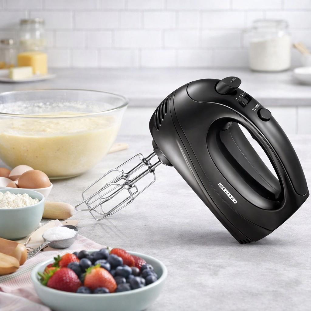 MELISSA Electric Hand Mixer with 5 speeds & turbo setting, 2 chrome plated beaters, all dishwasher safe, Easy release button, 300w - Black