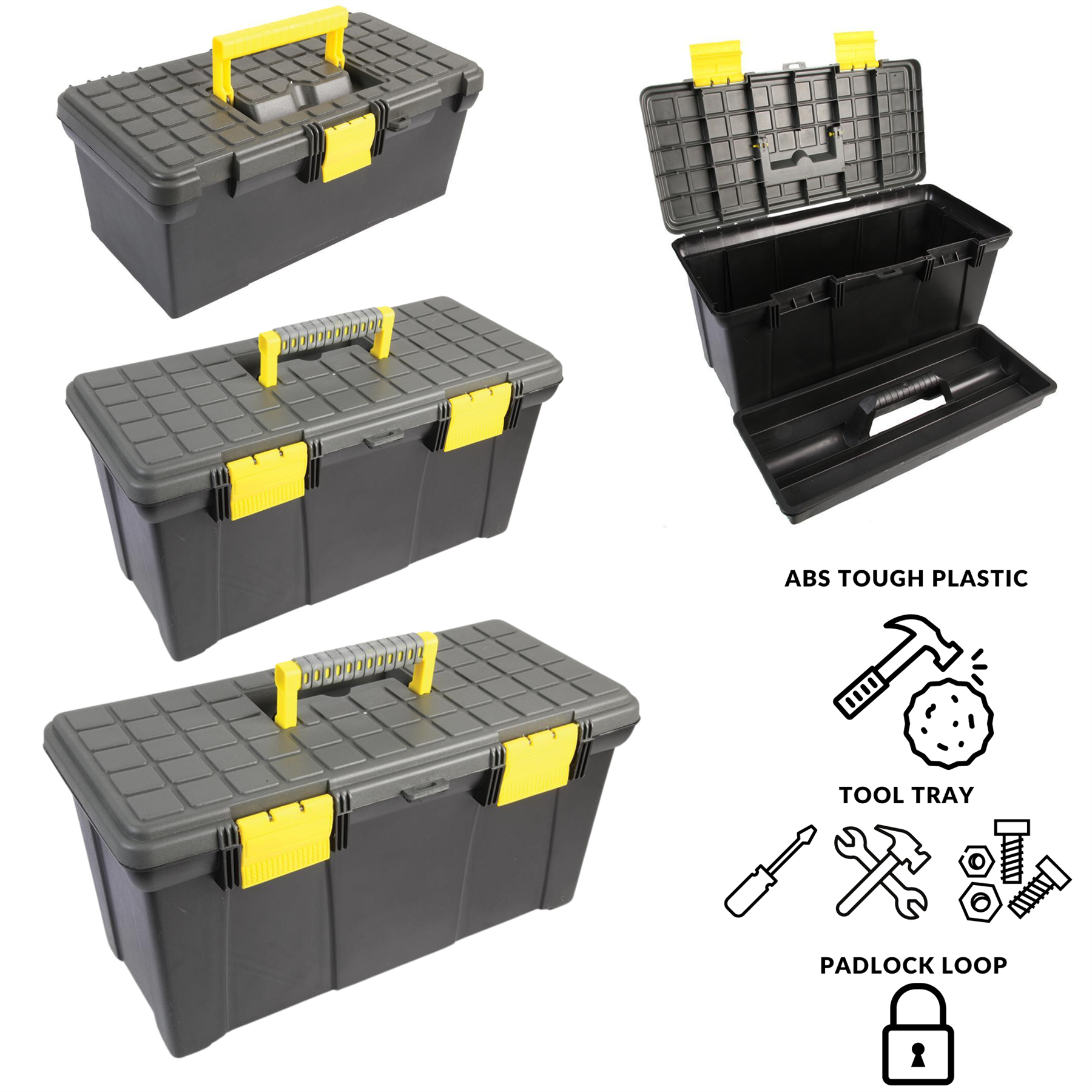 Ex-Pro 3x Tool Tough Portable Storage Box With Removable Organisation Tray SET