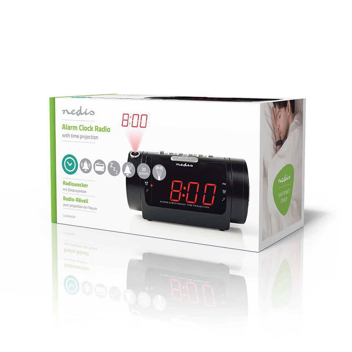 Nedis Digital Alarm Clock Radio | LED | Time projection | AM / FM | Snooze function | Sleep timer | Number of alarms: 2 | Black