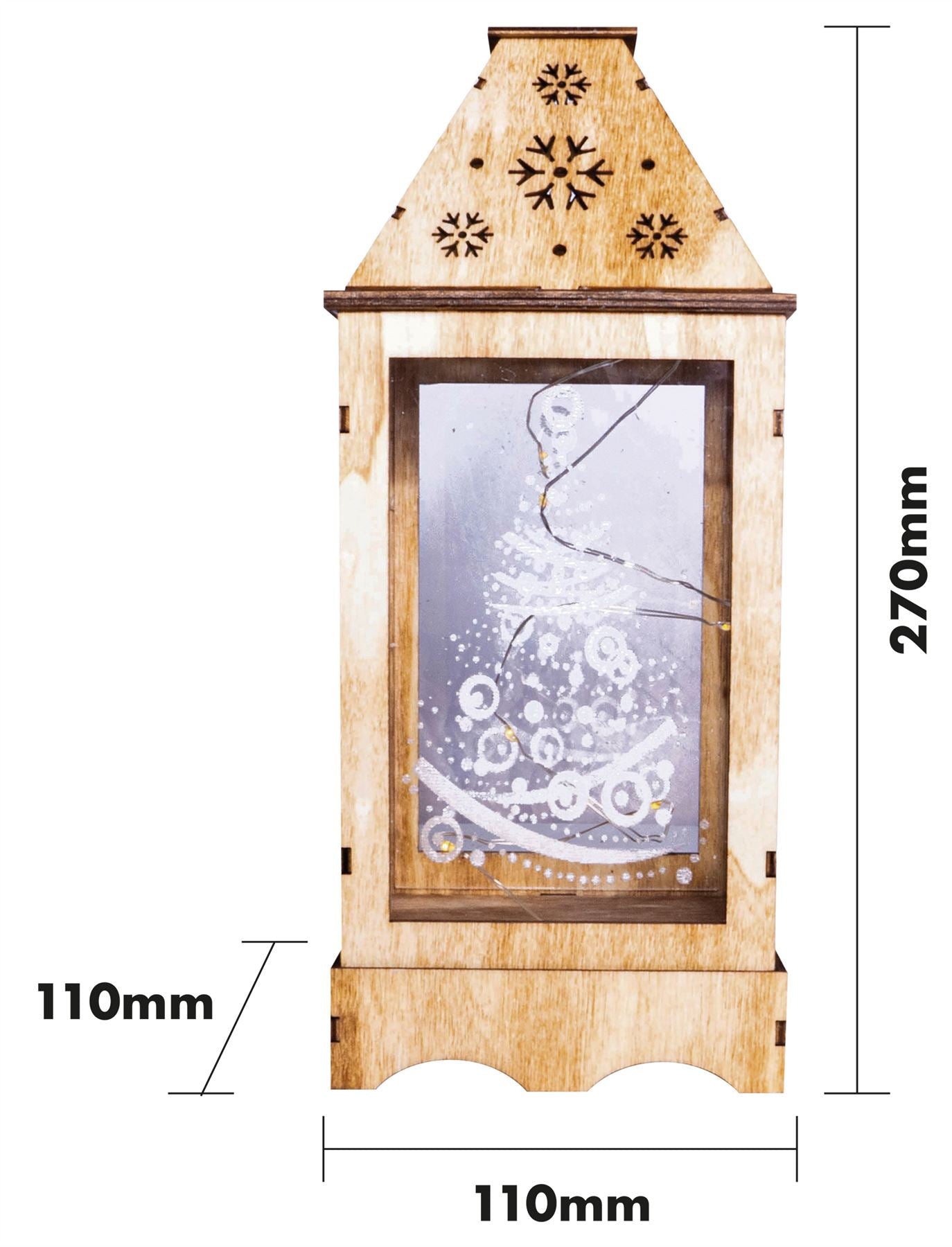 Wooden Christmas Lantern Pre-Lit with LED String Lights Battery Powered