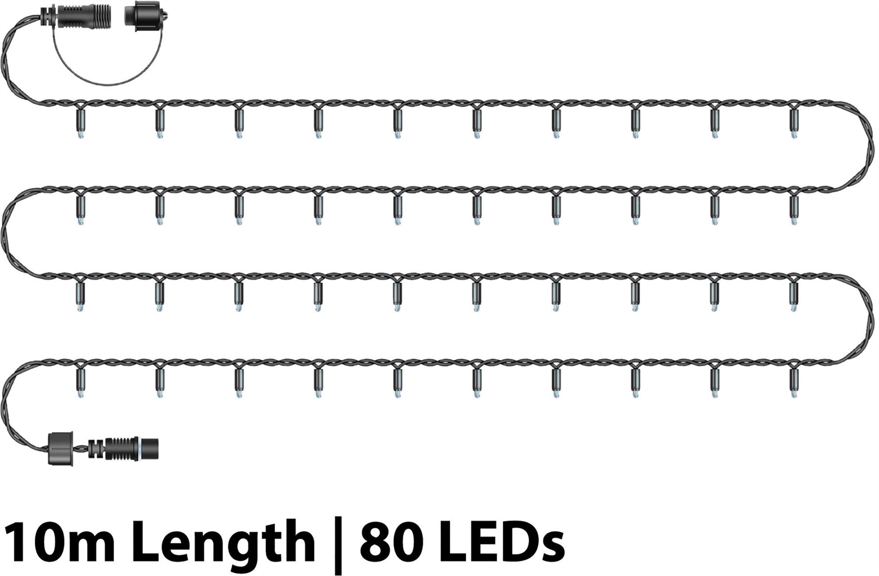 10m Easy-Connect Warm White 80 LED String Lights With Interconnectable Black Rubber Cable