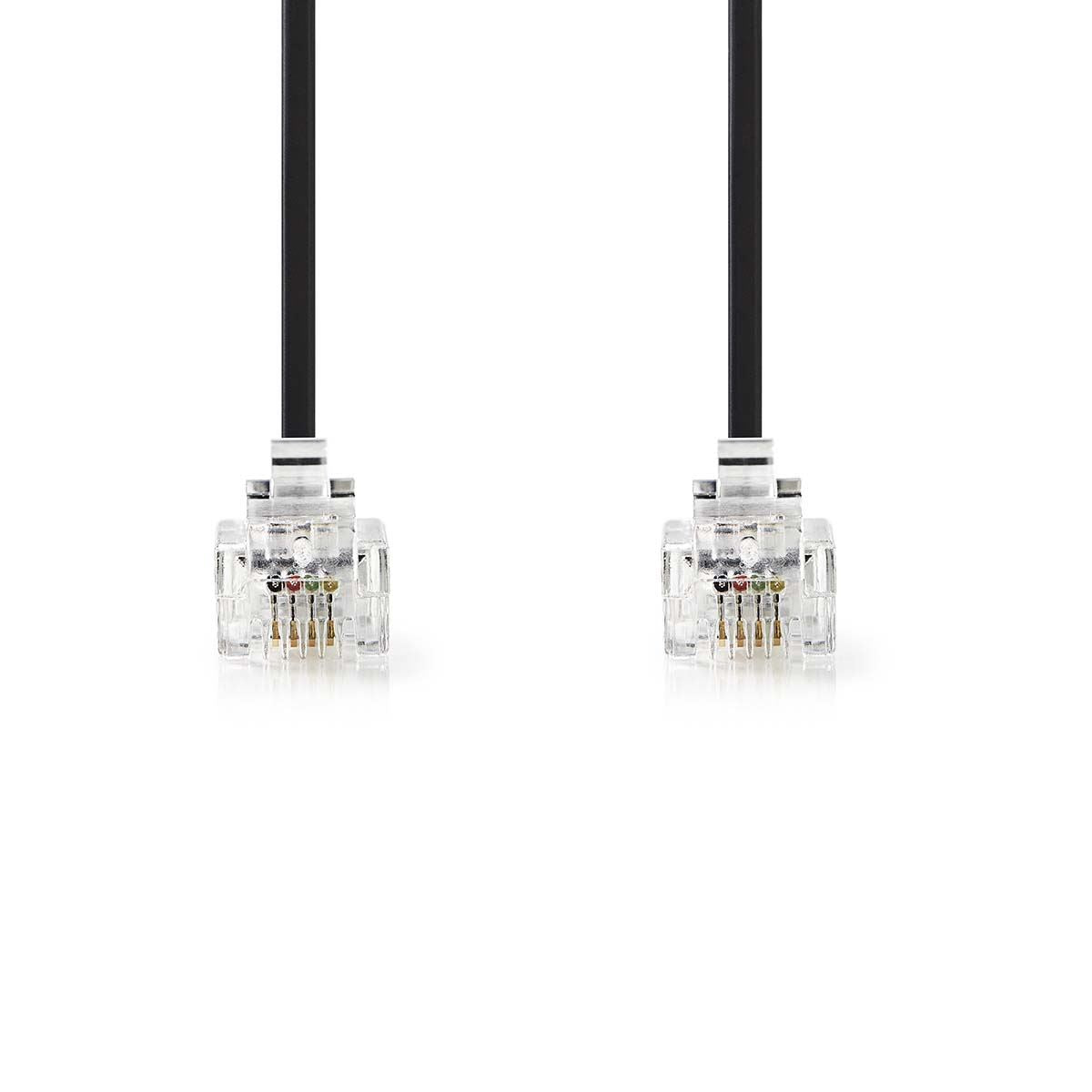 Nedis Telecom Cable | RJ11 Male | RJ11 Male | 10.0 m | Cable design: Flat | Gold Plated | Cable type: RJ11 | Black | Label