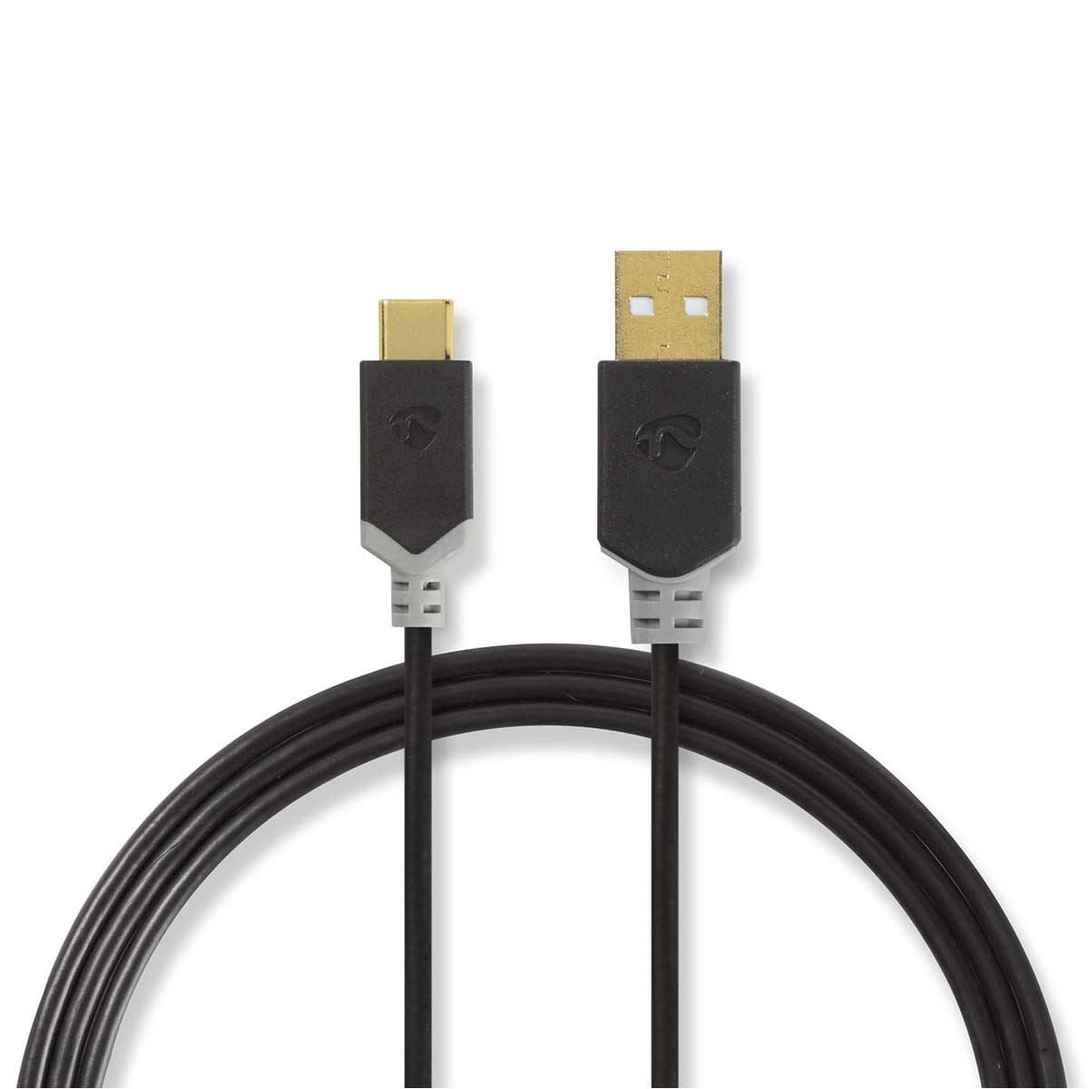 Nedis USB Cable | USB 2.0 | USB-A Male | USB-C™ Male | 60 W | 480 Mbps | Gold Plated | 1.00 m | Round | PVC | Anthracite | Window Box