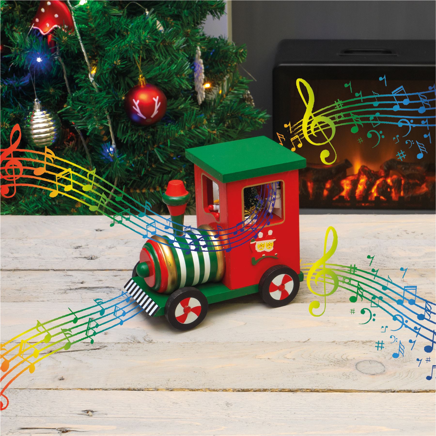 Christmas Mechanical Wooden Steam Train Wind Up Music Box