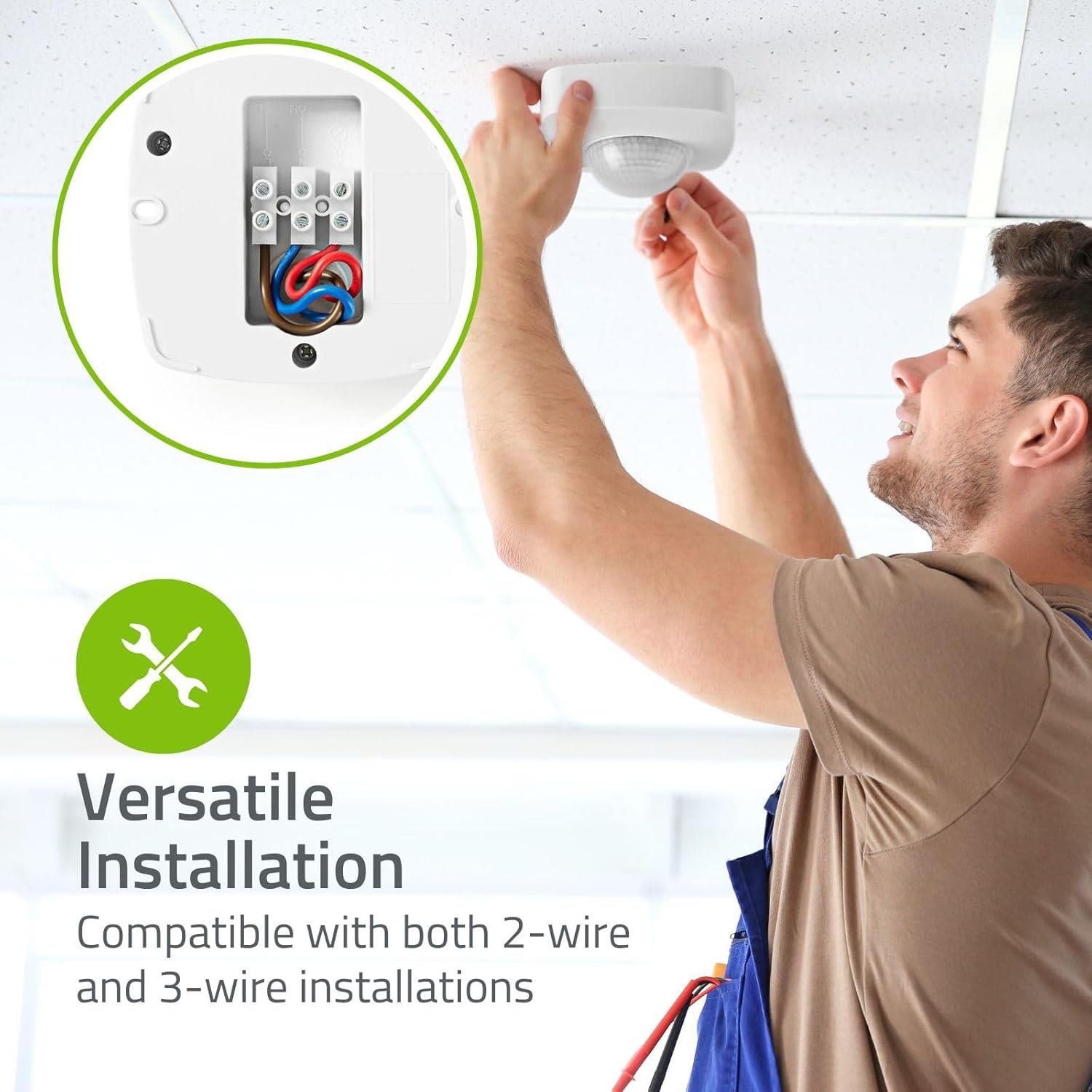 Nedis PIR Occupancy Motion Sensor Detector Light Switch, Ceiling Mount, 360 Degree 6m Range, Round, Square