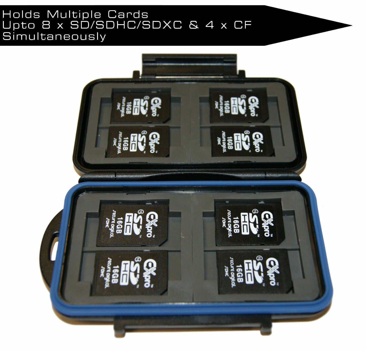 Ex-Pro Tough-Store Waterproof Memory Card Case for SD SDHC SDXC & CF Cards, Holds 8 SD + 4 Compact Flash, Shockproof Anti-Static Storage