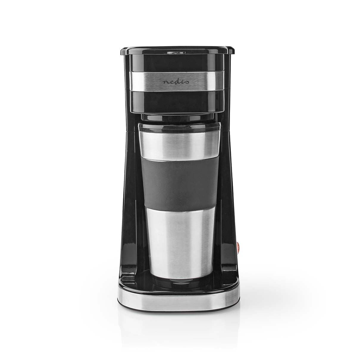 Nedis Single Serve 1 Cup Electric Filter Coffee Maker + 0.42L Double Wall Travel Mug - Black