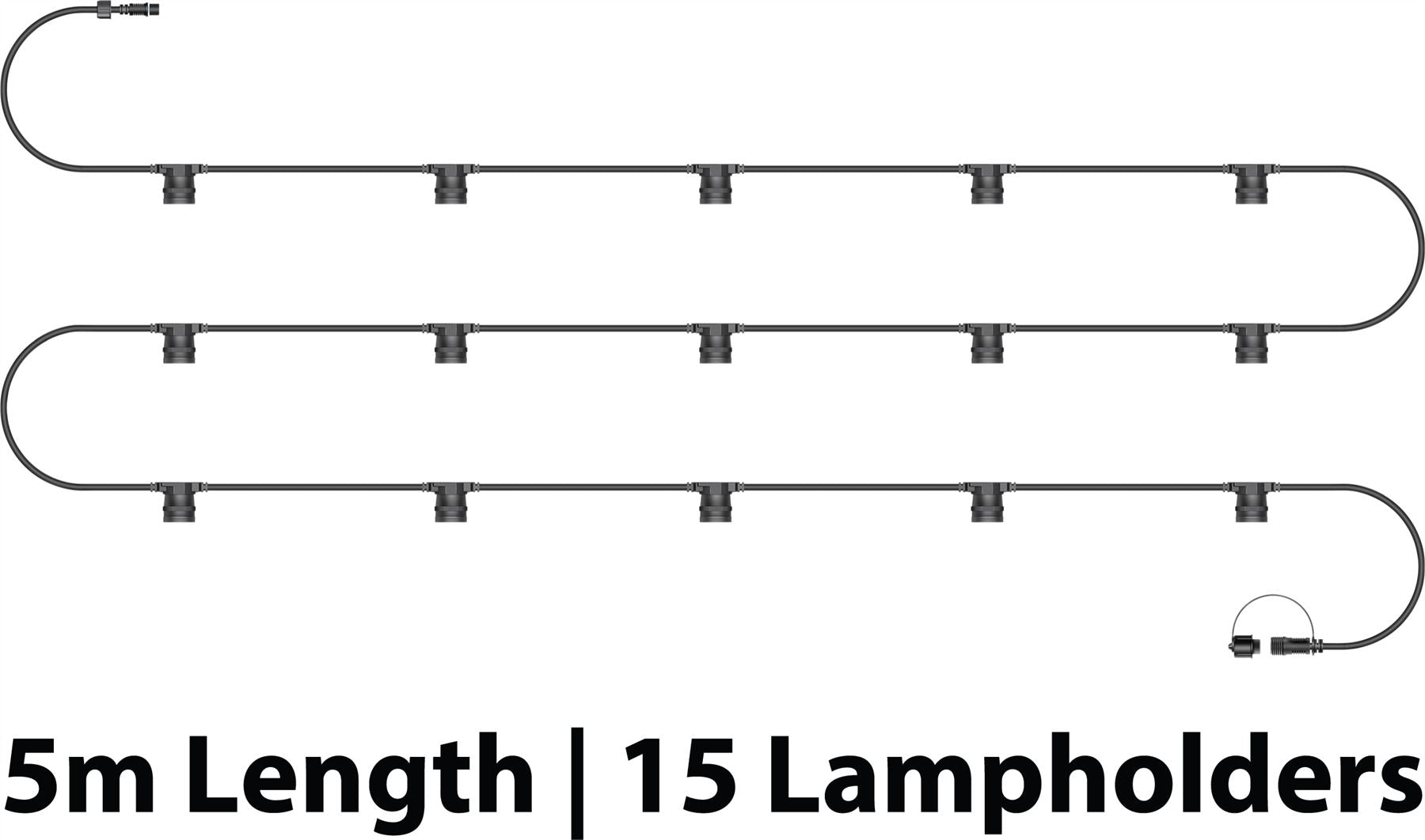 5m 15 Light Easy-Connect Festoon Interconnectable Lighting Black Rubber Cable